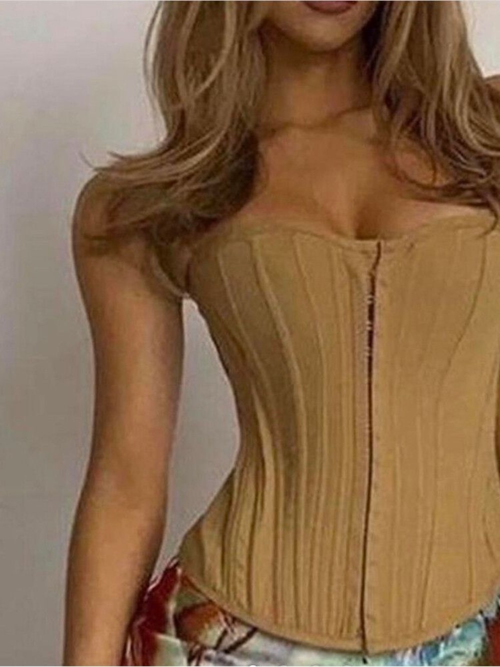 Tiger Mist The Milly Corset Beige - Strapless Tan Corset Top with Front Clasps